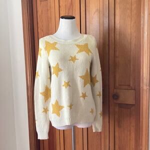 Marled Cream & Mustard Yellow Star Sweater, Size S